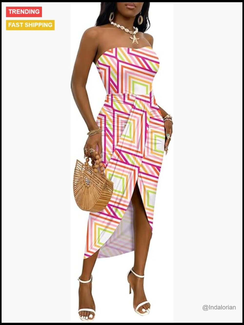 Strapless Ruched High Waist Wrap Split Maxi Dress